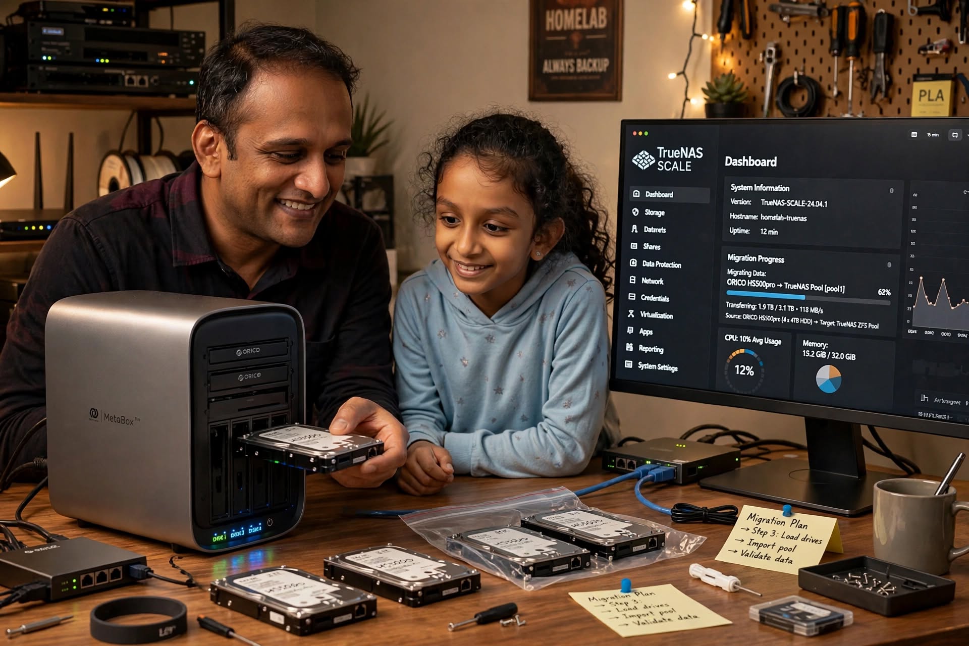 Father and daughter migrating Orico HS500 Pro to TrueNAS SCALE